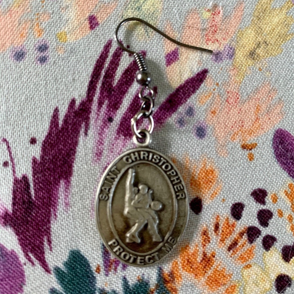 Saint Christopher pendant earring
